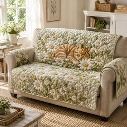 Daisy Whisker Drift Quilted Sofa Cover Holiday Couch Cover Cat Lovers Gifts