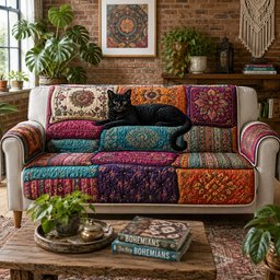 Bohemian Midnight Panther Quilted Sofa Cover Holiday Living Room Decor Xmas Presents