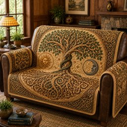 Celestial Equilibrium Timber Quilted Sofa Cover Cozy Christmas Home Decor Him Gift
