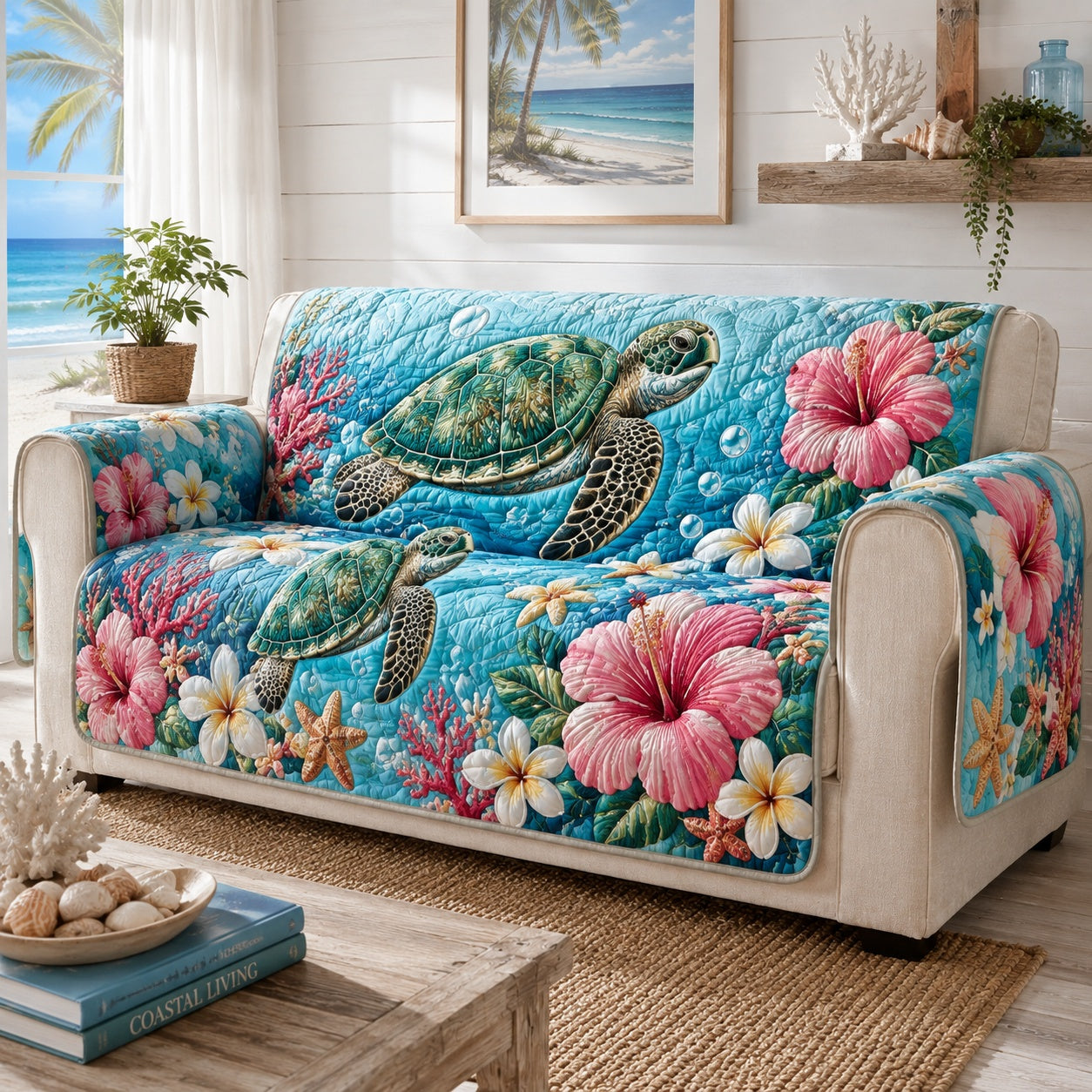 Coral Reef Navigators Quilted Sofa Cover Xmas Sofa Cover Gift For Homeowners