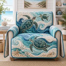 Cresting Sapphire Surf Quilted Sofa Cover Christmas Sofa Protector Gift For Xmas