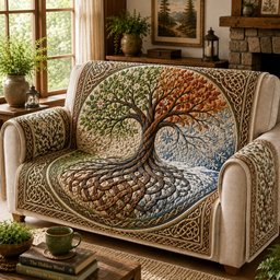 Eternal Seasons Cycle Quilted Sofa Cover Quilted Couch Cover Gift For Home Decor Lovers