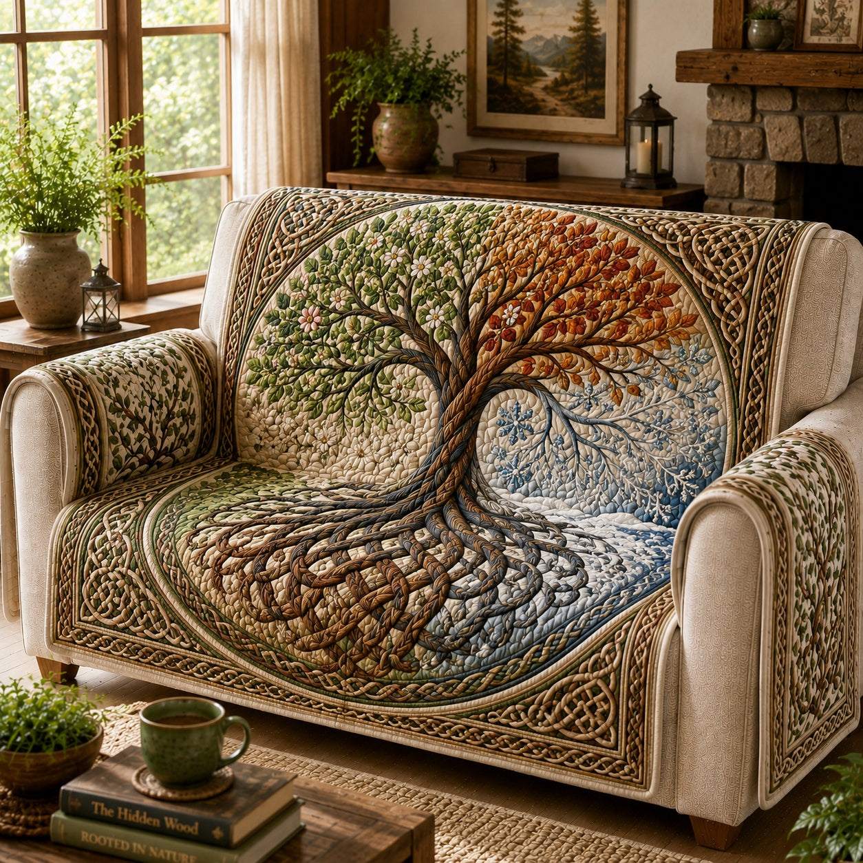 Eternal Seasons Cycle Quilted Sofa Cover Quilted Couch Cover Gift For Home Decor Lovers