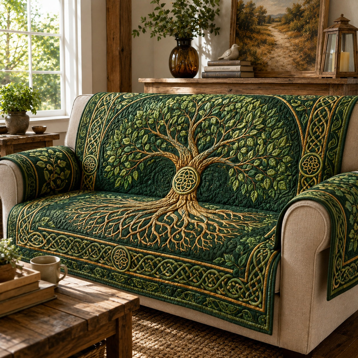 Emerald Celtic Canopy Quilted Sofa Cover Quilted Sofa Cover For Christmas Home Decor