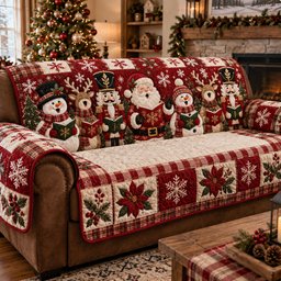 Santa_s Jolly Christmas Carolers Quilted Sofa Cover Christmas Quilted Couch Cover