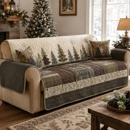 Pine Woodland Quilted Sofa Cover Festive Quilted Sofa Cover Gift For Grandparents