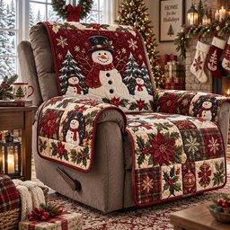 Crimson Snowman Christmas Quilted Sofa Cover Quilted Couch Cover Gift For Xmas