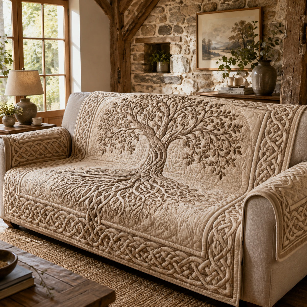 Sepia Ancestral Whispers Quilted Sofa Cover Christmas Home Decor Xmas Gifts_
