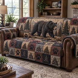 Bear Forest Lodge Quilted Sofa Cover Holiday Furniture Cover Christmas Present Ideas