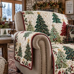 Starry Evergreen Grove Quilted Sofa Cover Quilted Sofa Protector For Christmas Season