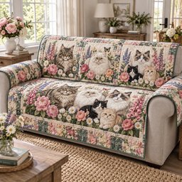Garden Cat Parade Quilted Sofa Cover Christmas Sofa Cover Xmas Gift For Cat Lover