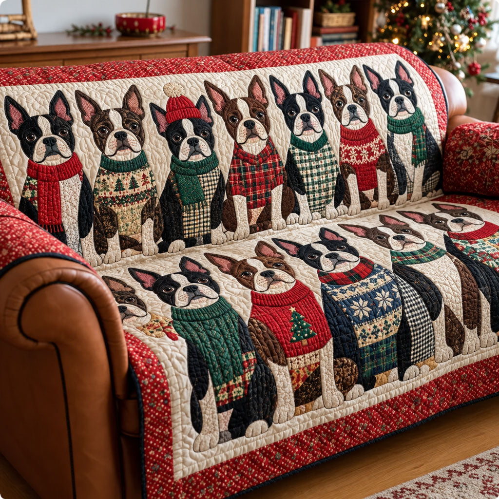 Cozy Christmas Cuddle Quilted Sofa Cover Christmas Quilted Sofa Cover Dog Lover Gift