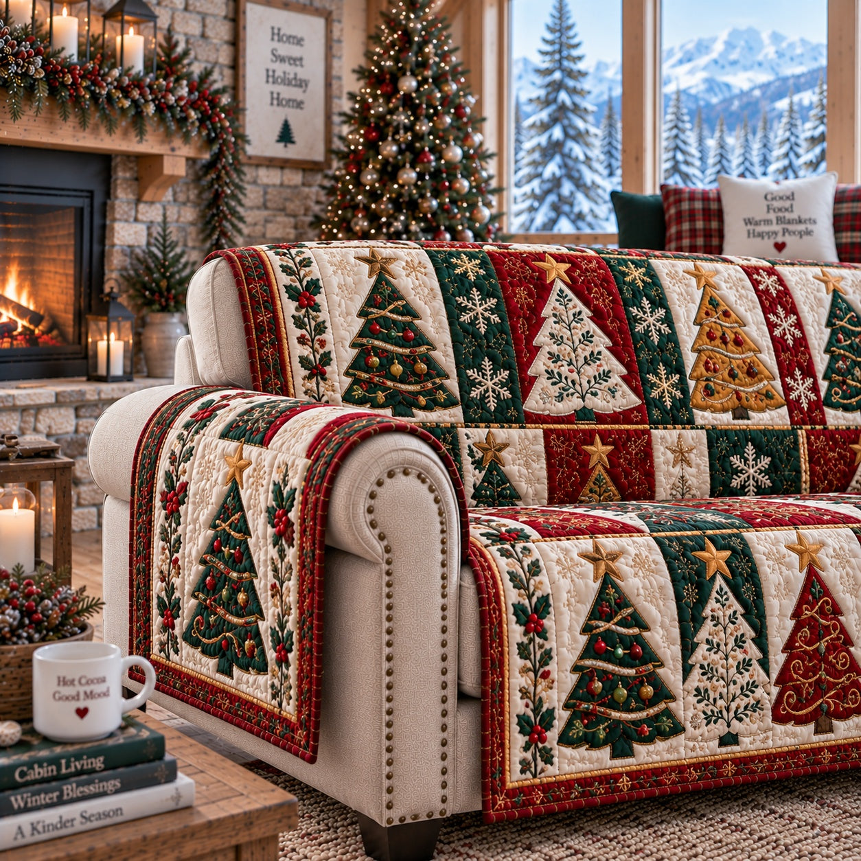 Gilded Evergreen Forest Quilted Sofa Cover Christmas Couch Cover Secret Santa Gifts