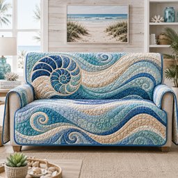 Nautilus Tide Swirl Quilted Sofa Cover Quilted Couch Cover Gift For Christmas