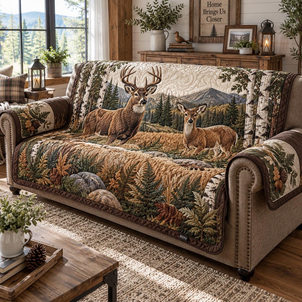 Whitetail Deer Retreat Quilted Sofa Cover Quilted Couch Cover Xmas Gift For Deer Lover