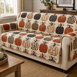 Patterned Pumpkins Quilted Sofa Cover Christmas Sofa Protector Secret Santa Gifts
