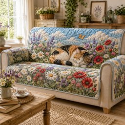 Painted Meadow Whiskers Quilted Sofa Cover Xmas Quilted Sofa Cover Christmas Gifts