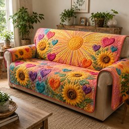 Joyful Blossom Gleam Quilted Sofa Cover Quilted Sofa Cover Gift For Holidays