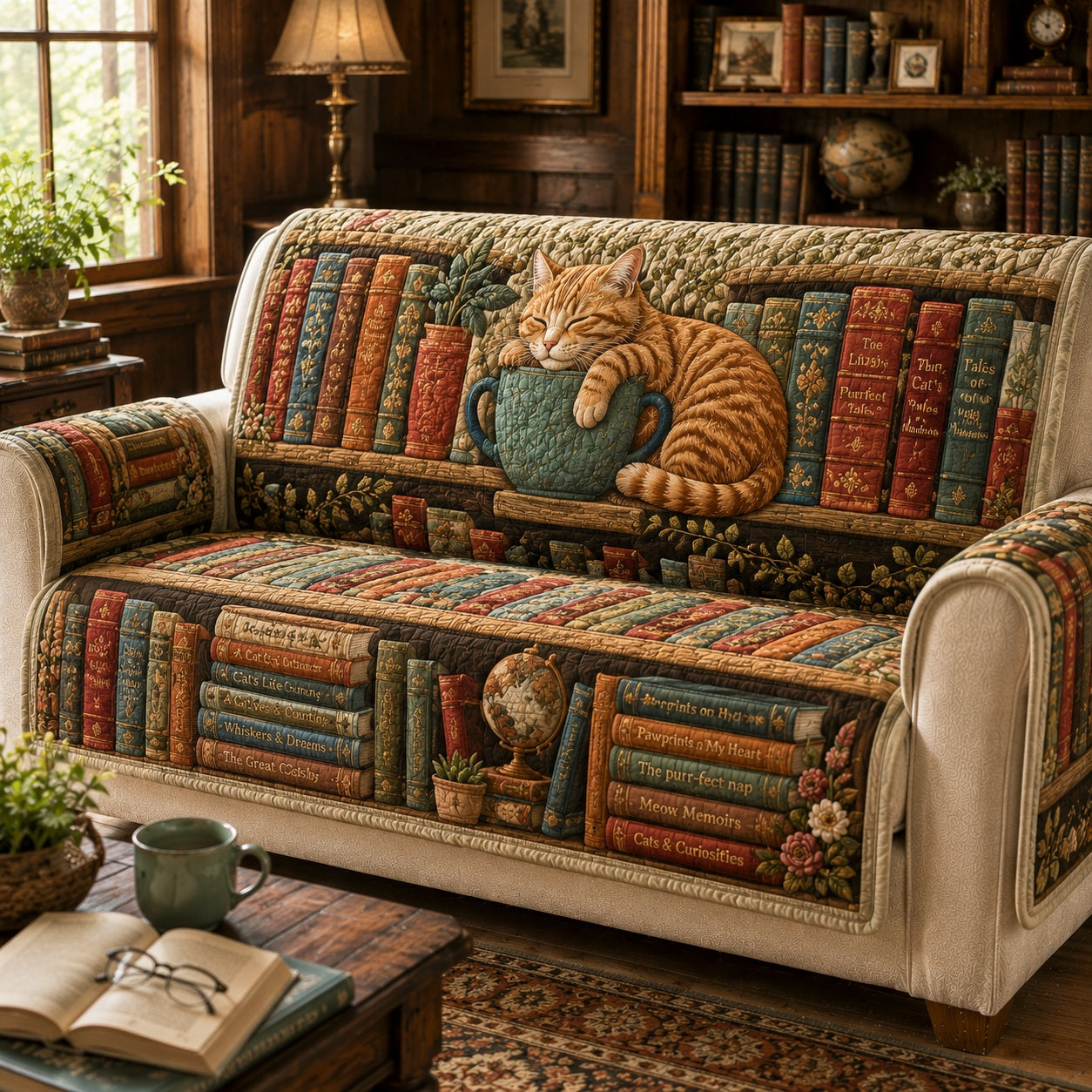 Storybook Teacup Purr Quilted Sofa Cover Couch Cover Gift For Home Decor Lovers
