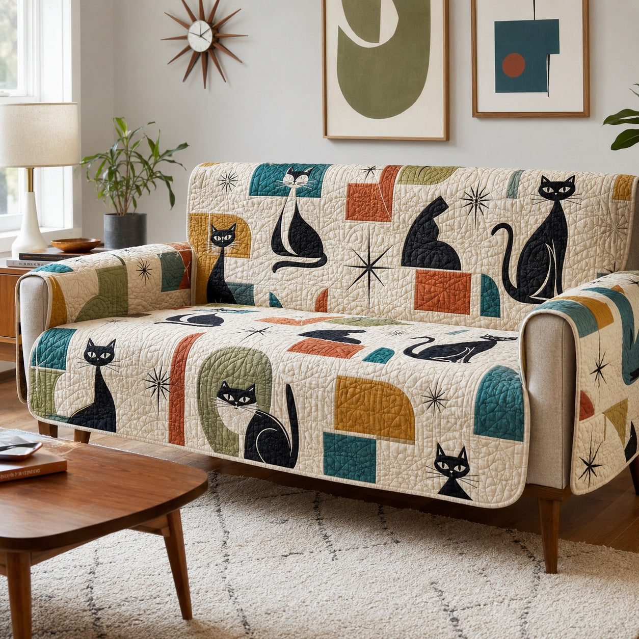 Geometric Midnight Prowl Quilted Sofa Cover Xmas Sofa Protector Husband Gifts