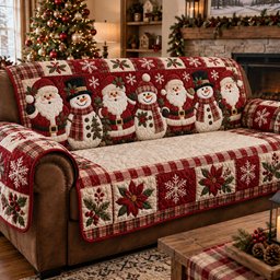 Rustic Christmas Memories Quilted Sofa Cover Holiday Sofa Cover Gift For New Homeowners