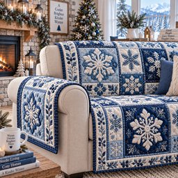 Sapphire Crystal Flurries Quilted Sofa Cover Christmas Couch Cover Gift For Grandpa