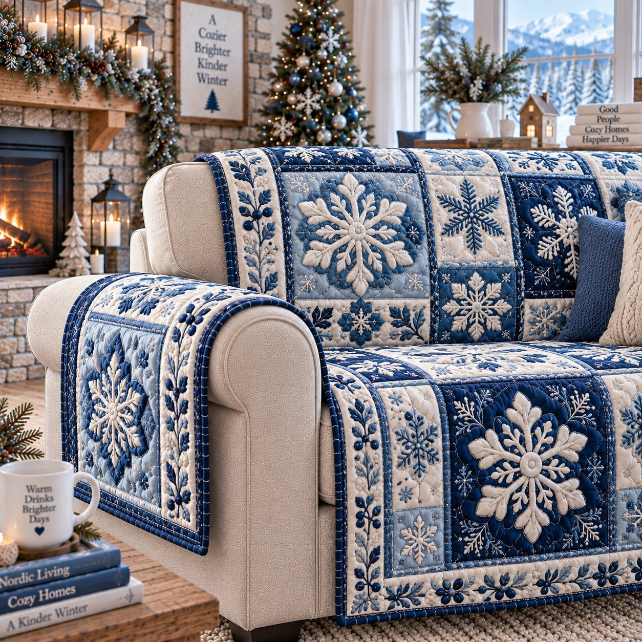 Sapphire Crystal Flurries Quilted Sofa Cover Christmas Couch Cover Gift For Grandpa