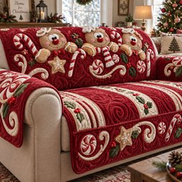 Gingerbread Christmas Cheer Quilted Sofa Cover Xmas Home Decor Gift For Parents