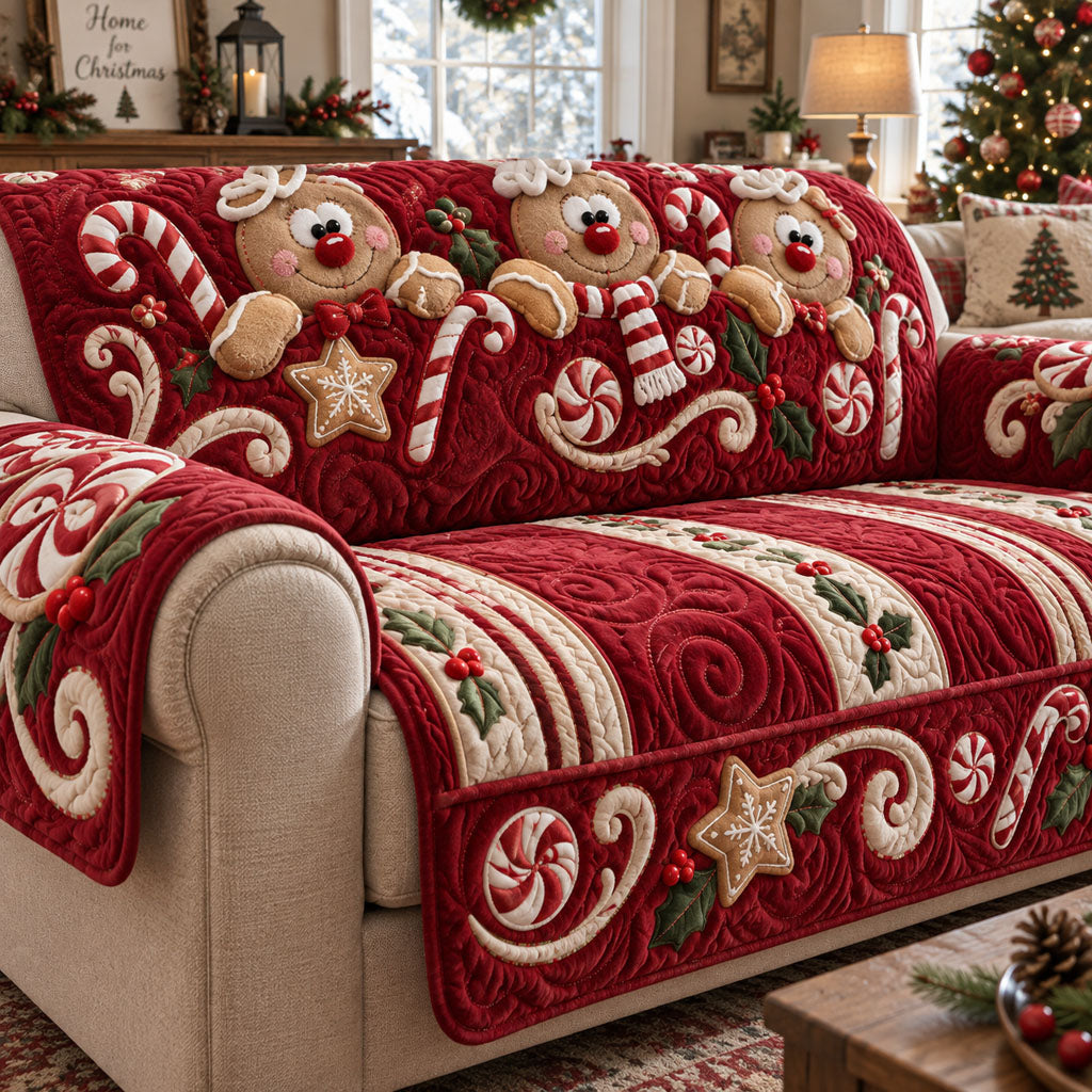 Gingerbread Christmas Cheer Quilted Sofa Cover Xmas Home Decor Gift For Parents