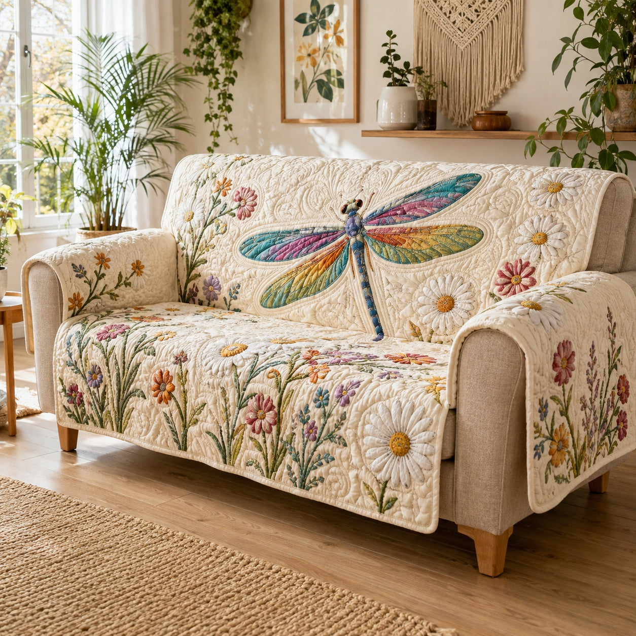 Rainbow Daisy Skimmer Quilted Sofa Cover Holiday Home Decor Christmas Gifts