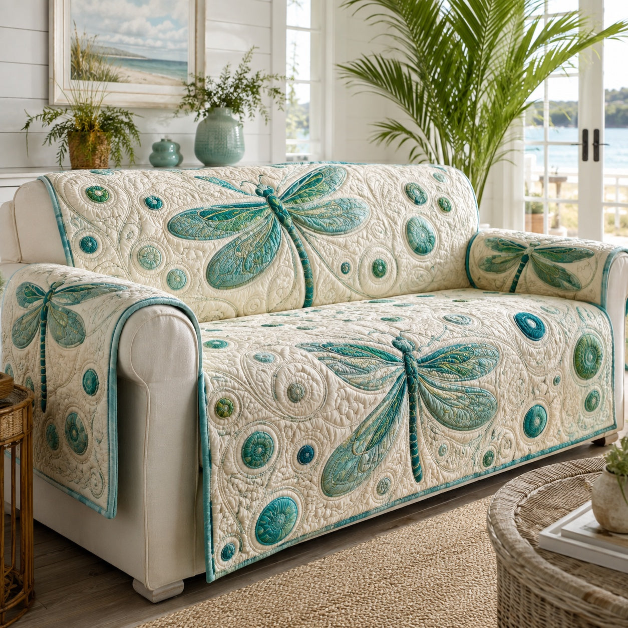 Ocean Skimmer Flight Quilted Sofa Cover Quilted Sofa Slipcover Gift For New Home
