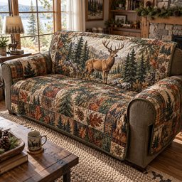 Evergreen Stag Valley Quilted Sofa Cover Quilted Sofa Cover Gift For Christmas
