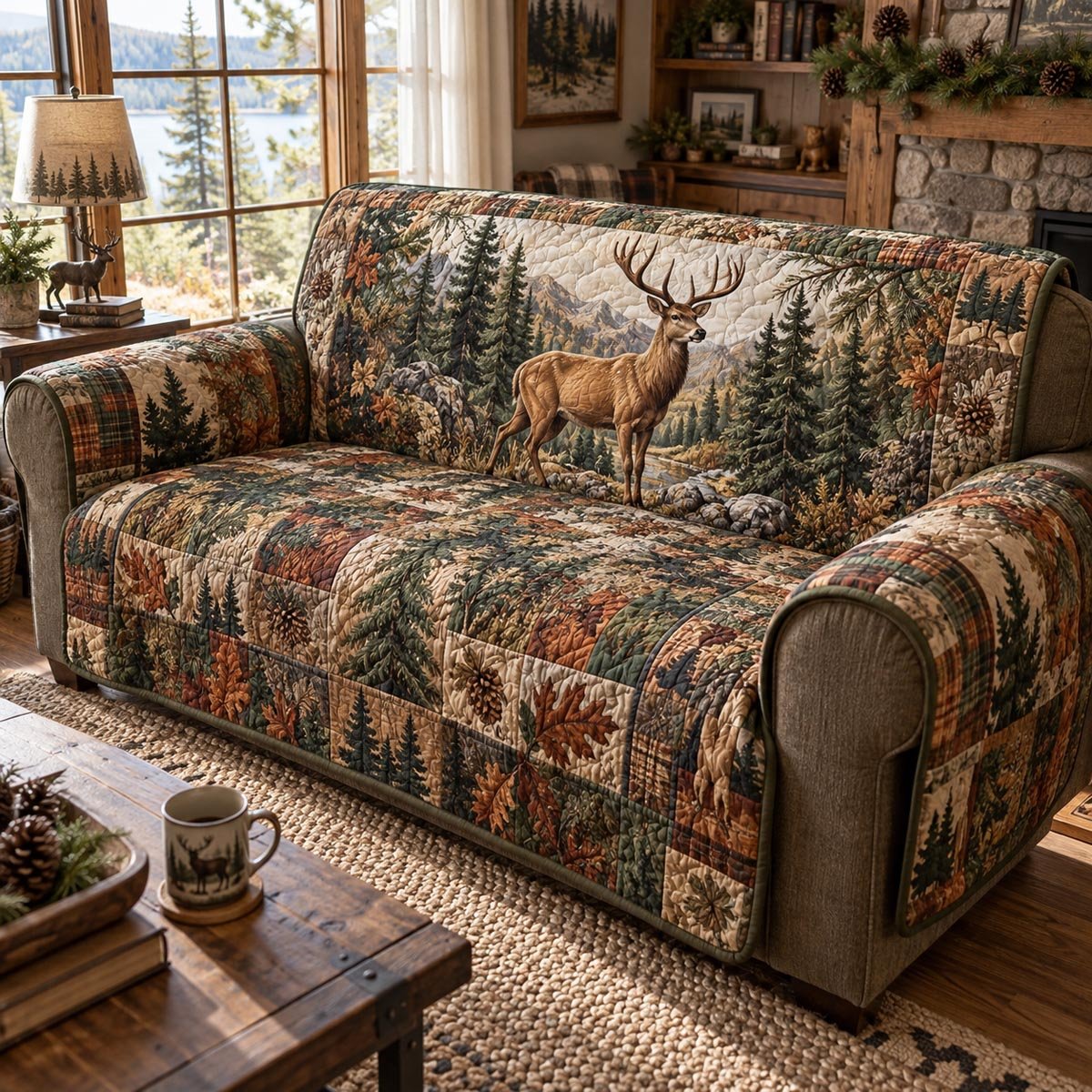 Evergreen Stag Valley Quilted Sofa Cover Quilted Sofa Cover Gift For Christmas