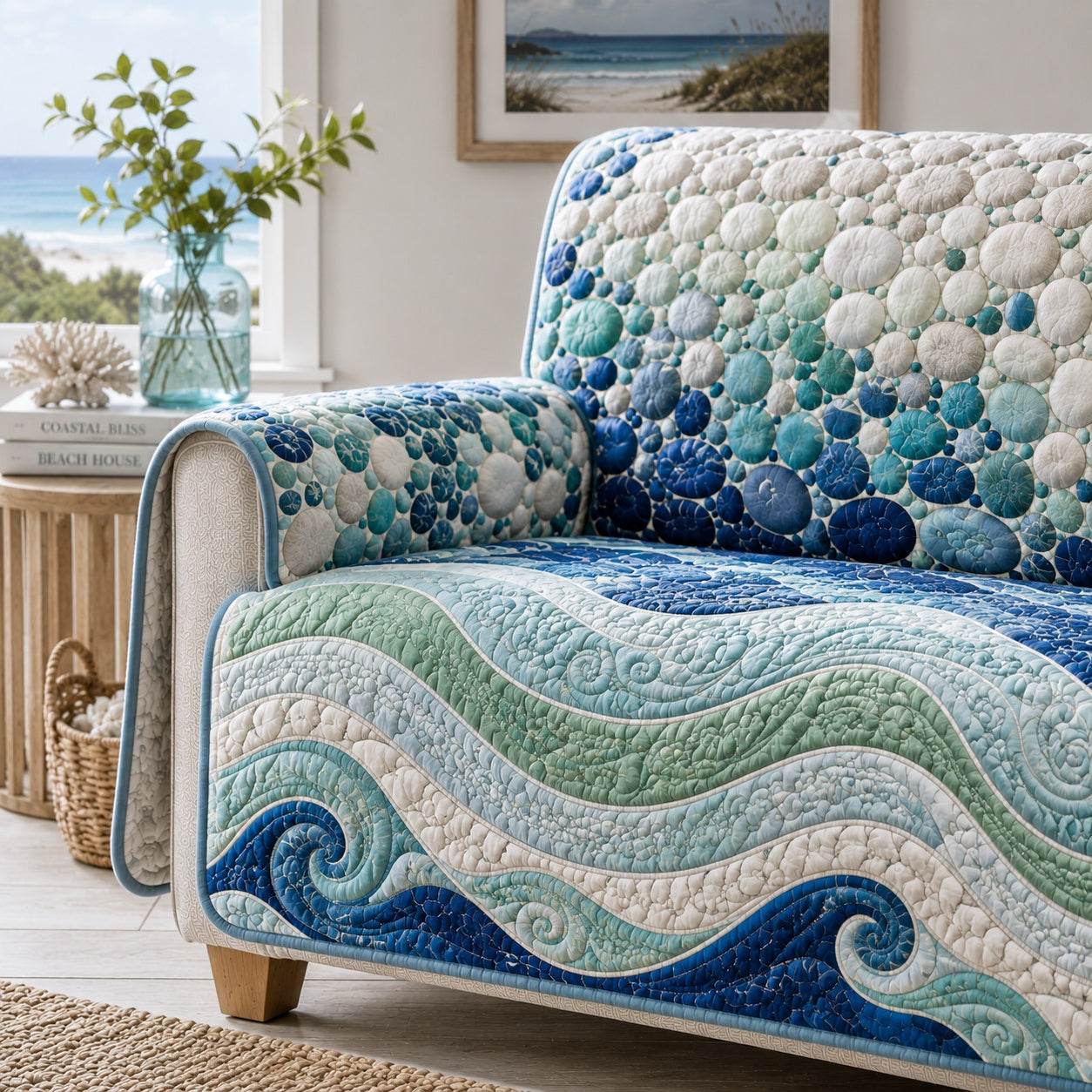 Azure Surge Crest Quilted Sofa Cover Holiday Sofa Cover Christmas Gifts For Men