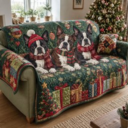 Evergreen Christmas Pups Quilted Sofa Cover Christmas Quilted Sofa Cover For Dog Lover