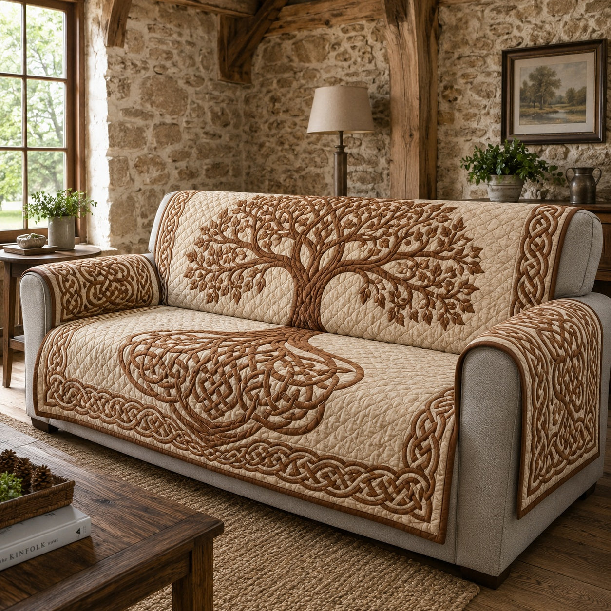 Muted Earth Timber Quilted Sofa Cover Christmas Quilted Sofa Cover For Family Homes