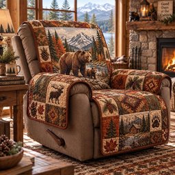 Rustic Bear Woodland Quilted Sofa Cover Xmas Sofa Protector Holiday Gifts For Bear Lover
