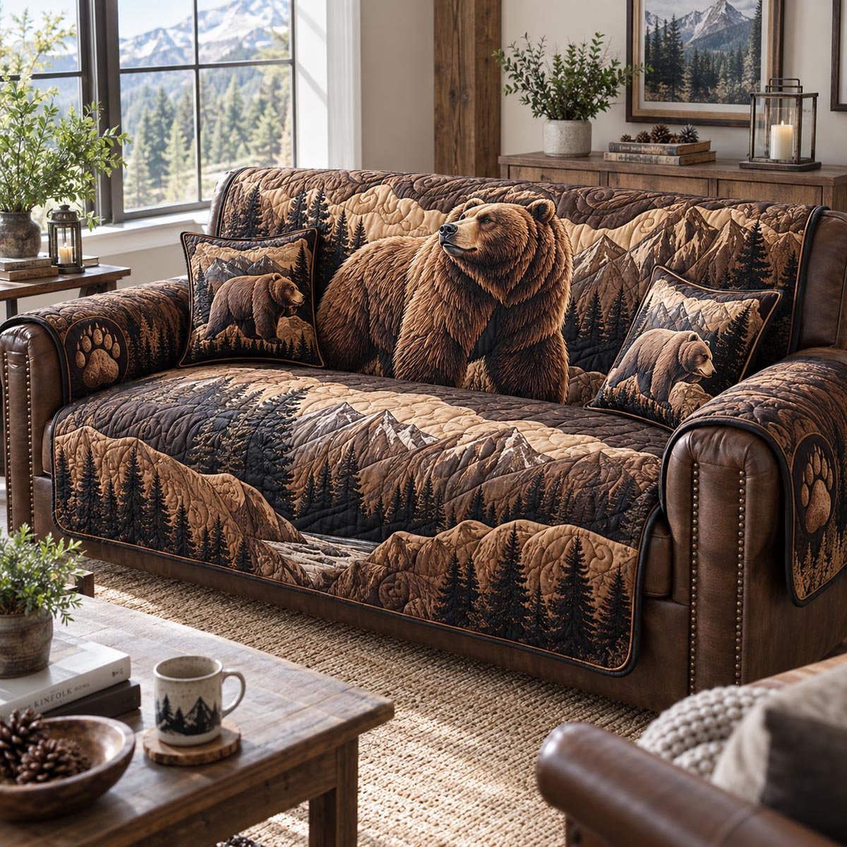 Grizzly Mountain Lodge Quilted Sofa Cover Winter Quilted Sofa Cover Secret Santa Gifts