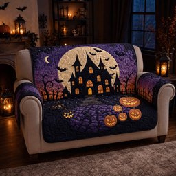 Twilight Pumpkin Castle Quilted Sofa Cover Festive Couch Cover Christmas Ideas For Her