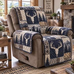 Navy Stag Retreat Quilted Sofa Cover Christmas Quilted Sofa Cover Gift For New Home