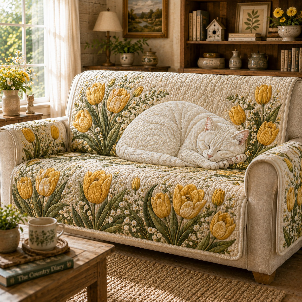 Ivory Tulip Drift Quilted Sofa Cover Christmas Quilted Sofa Cover Gift For Family Homes