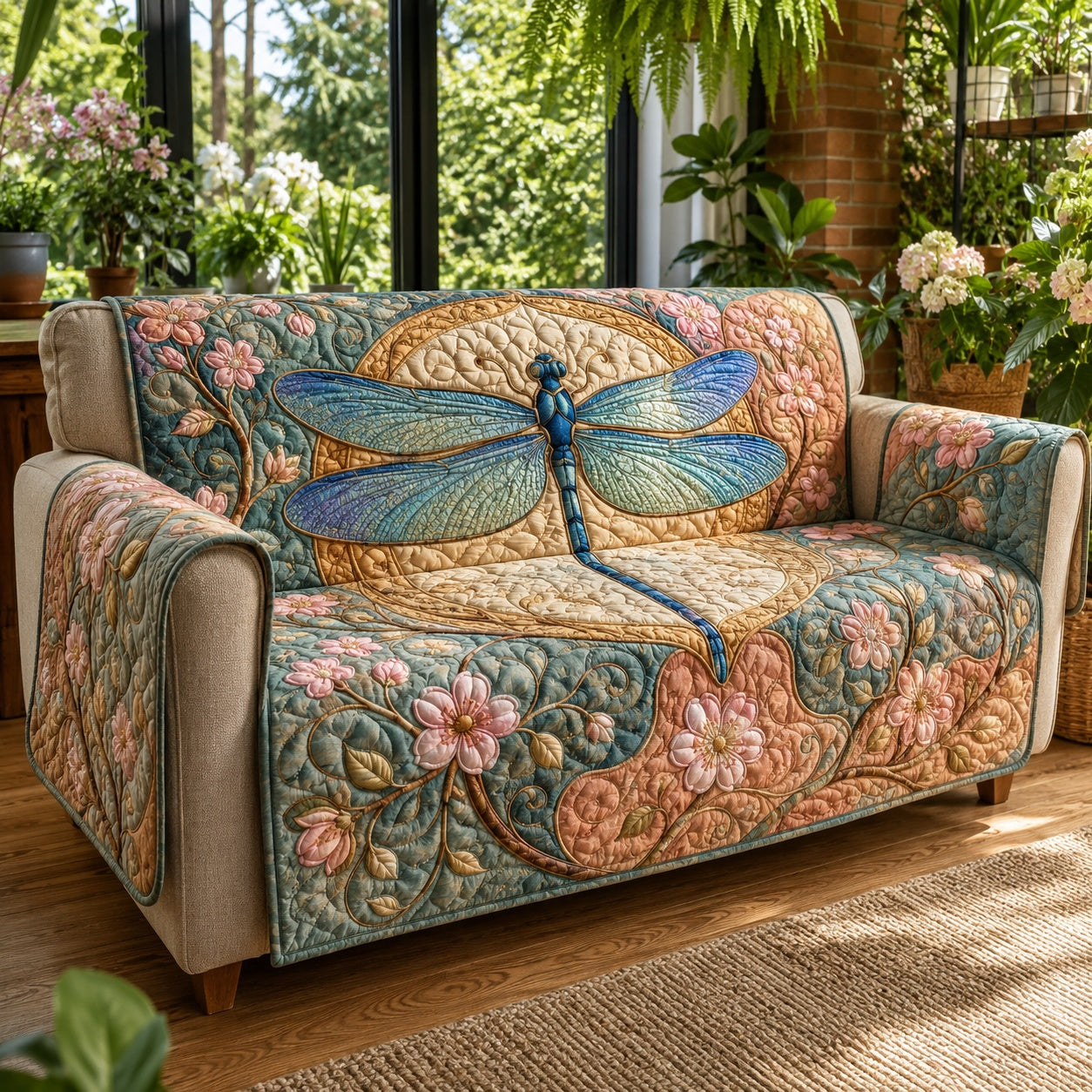 Rose Garden Skimmer Quilted Sofa Cover Xmas Quilted Sofa Cover For Cozy Living Rooms