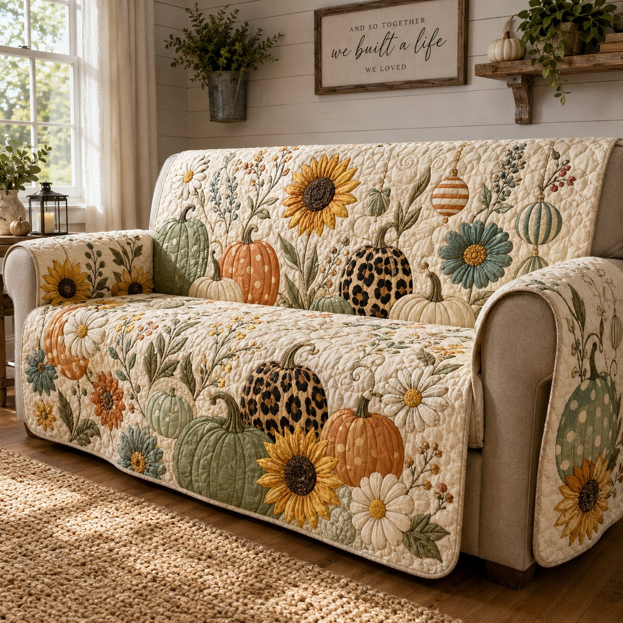 Leopard Sunflowers Quilted Sofa Cover Quilted Sofa Protector Christmas Gifts