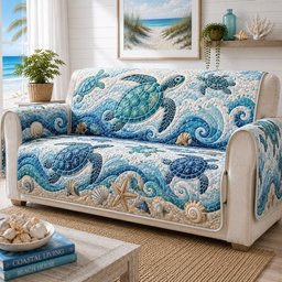 Indigo Swirl Voyagers Quilted Sofa Cover Christmas Sofa Cover Gift For Turtle Lovers