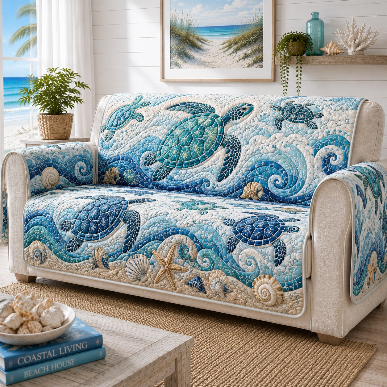 Indigo Swirl Voyagers Quilted Sofa Cover Christmas Sofa Cover Gift For Turtle Lovers