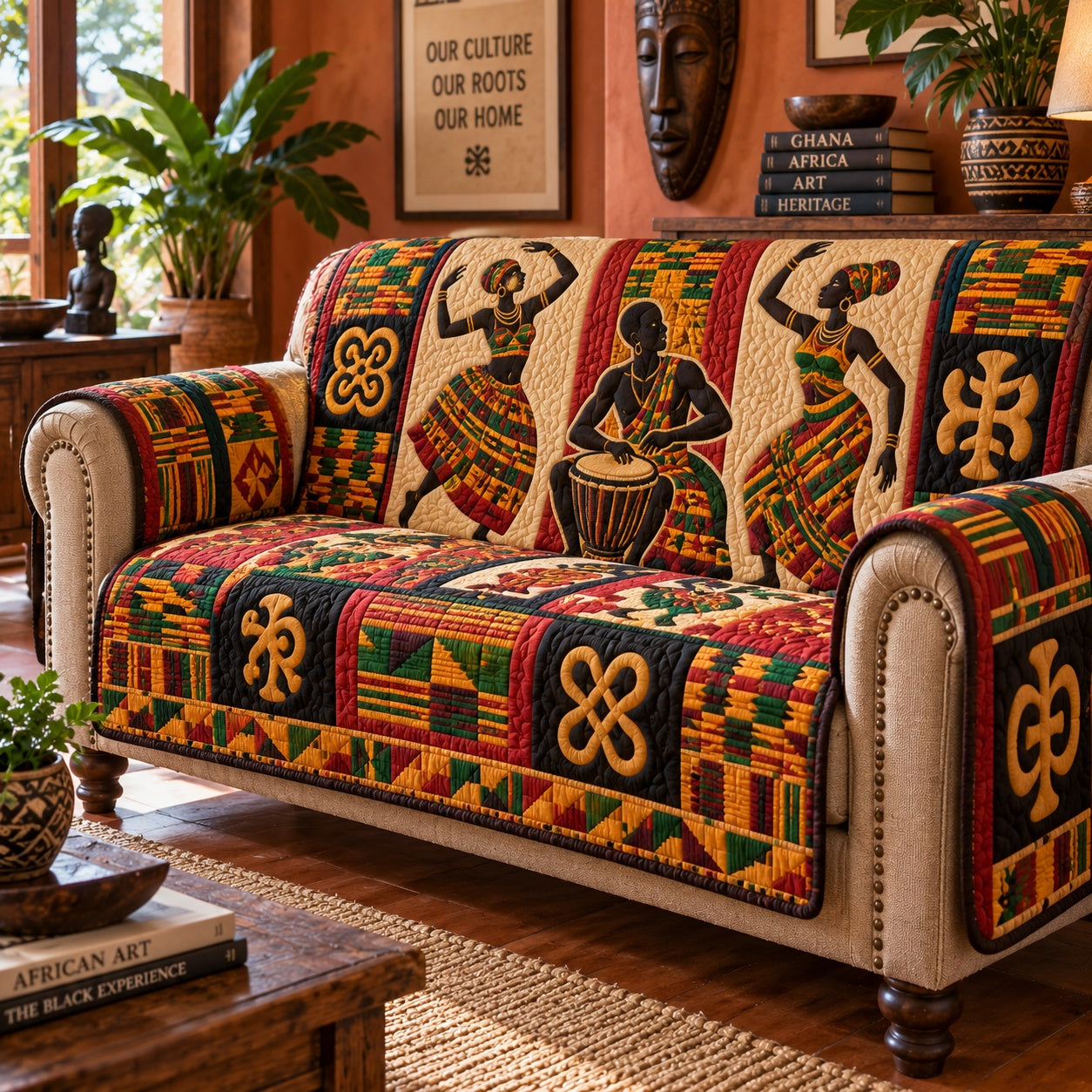 Heritage Drum Circle Quilted Sofa Cover Holiday Quilted Sofa Cover For Homeowners