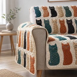Orderly Purr Parade Quilted Sofa Cover Quilted Couch Protector Holiday Gifts