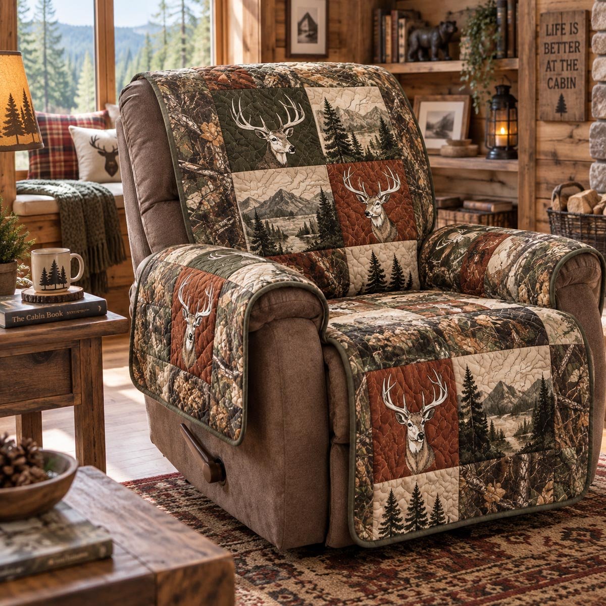 Golden Autumn Deer Quilted Sofa Cover Festive Quilted Sofa Cover Dad Gifts