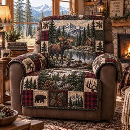 Mountain Moose Retreat Quilted Sofa Cover Holiday Quilted Sofa Cover For Homeowners