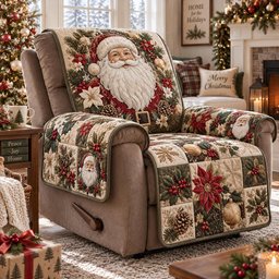 Ivory Santa Christmas Quilted Sofa Cover Xmas Sofa Cover Best Christmas Gift Ideas_